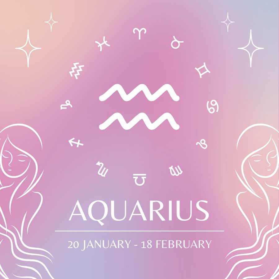 Aquarius sign on pale purple background.