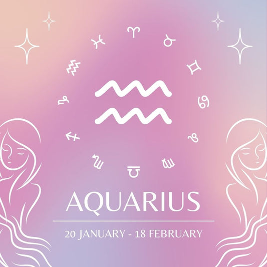 Aquarius sign on pale purple background.