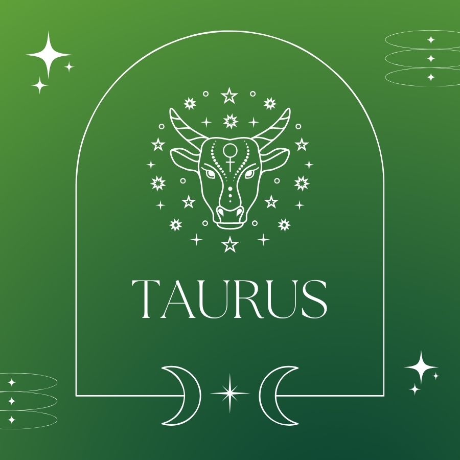 Taurus zodiac sign on green background.