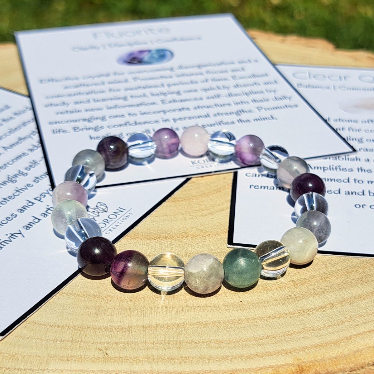 Aquarius crystals bracelet on a sunny spot.