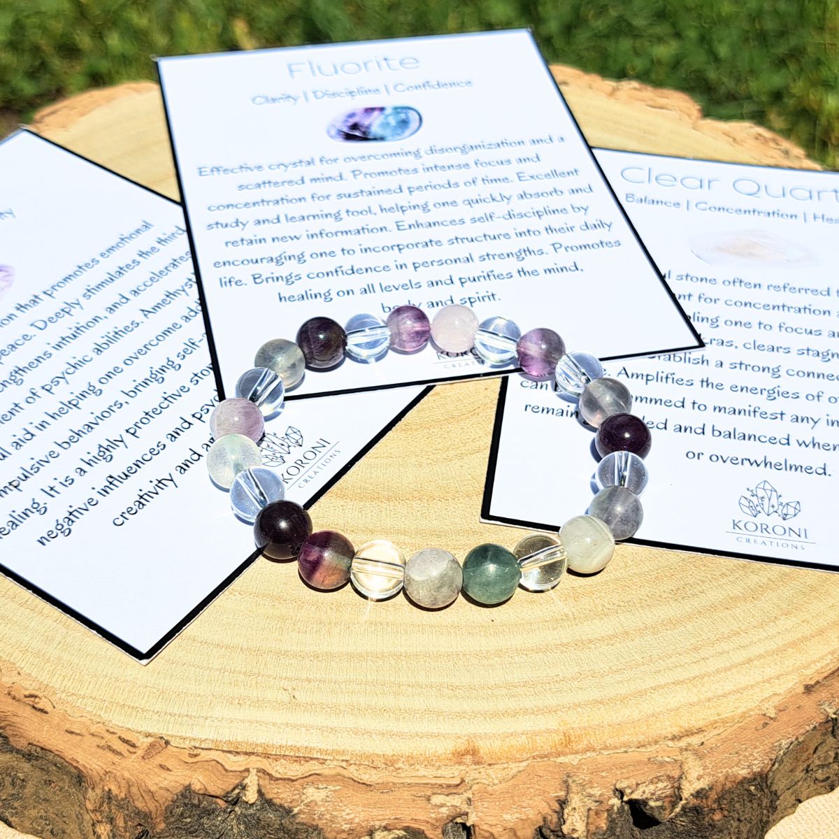 Aquarius crystals bracelet with explanation cards.