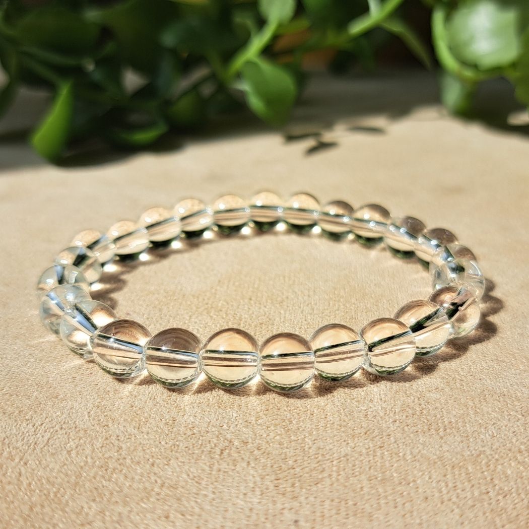 Clear Quartz bracelet frontal view.