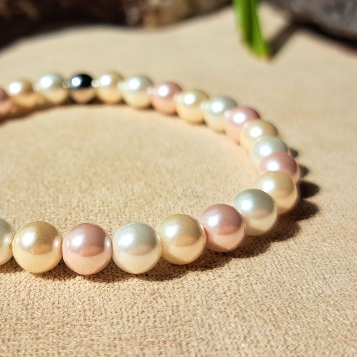 Pearl bracelet close-up.