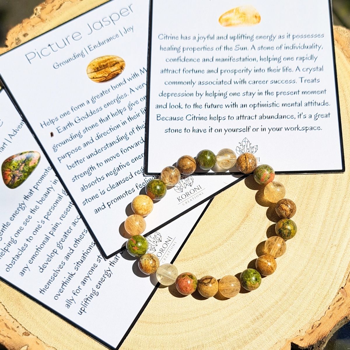 Libra birthstones bracelet with explanation cards.