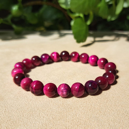 Pink Tiger Eye bracelet frontal view.