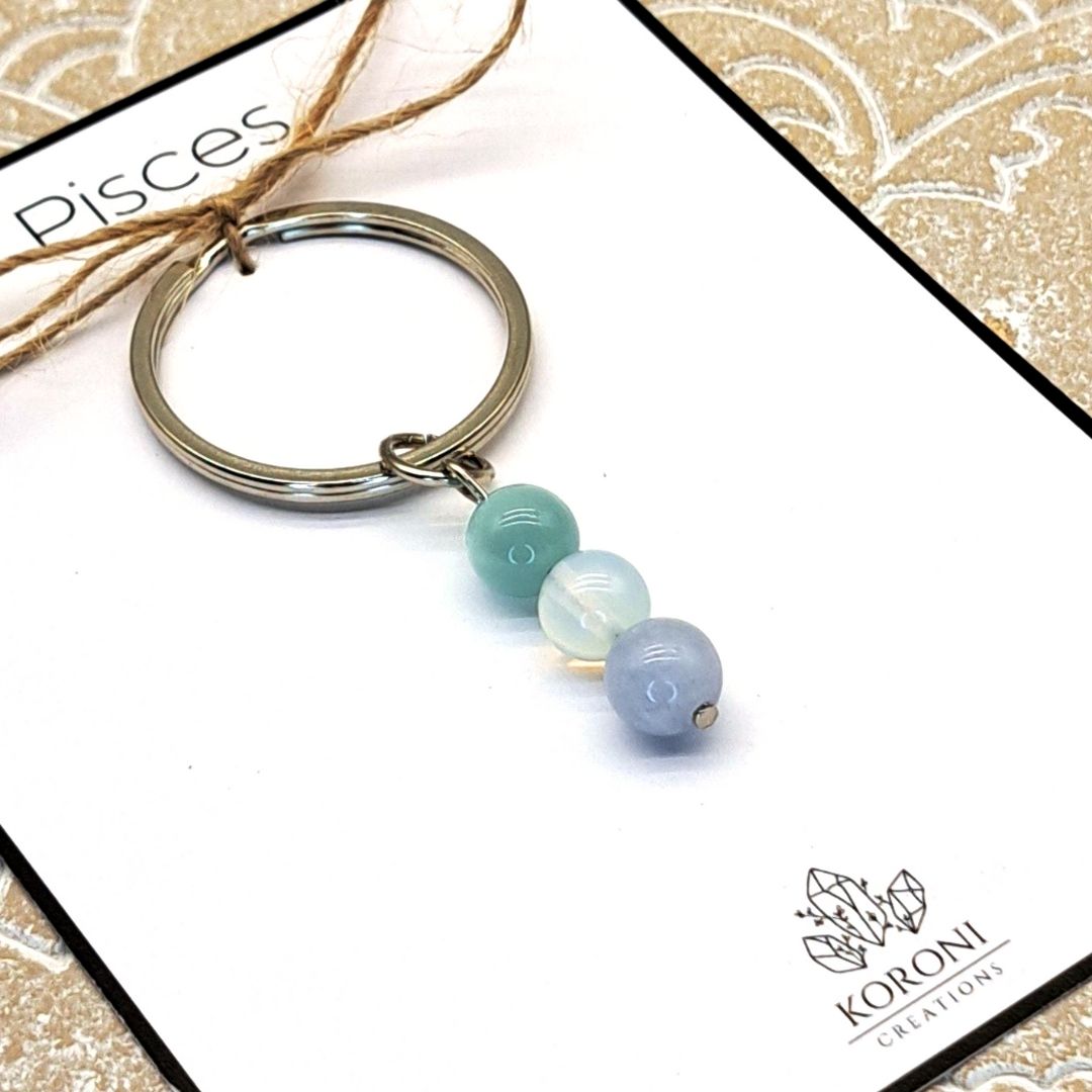 Pisces keychain made from crystals, close look