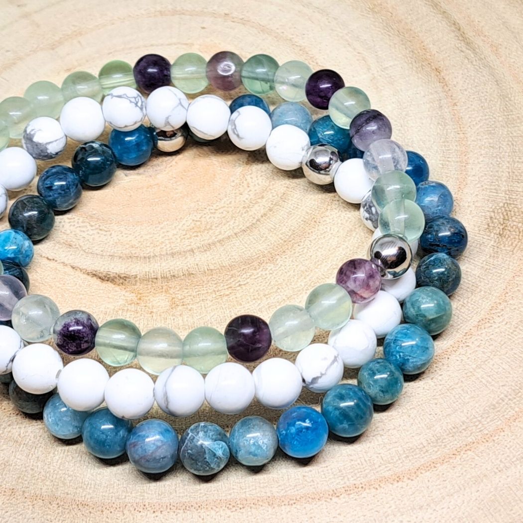 Stone bead bracelets close look.