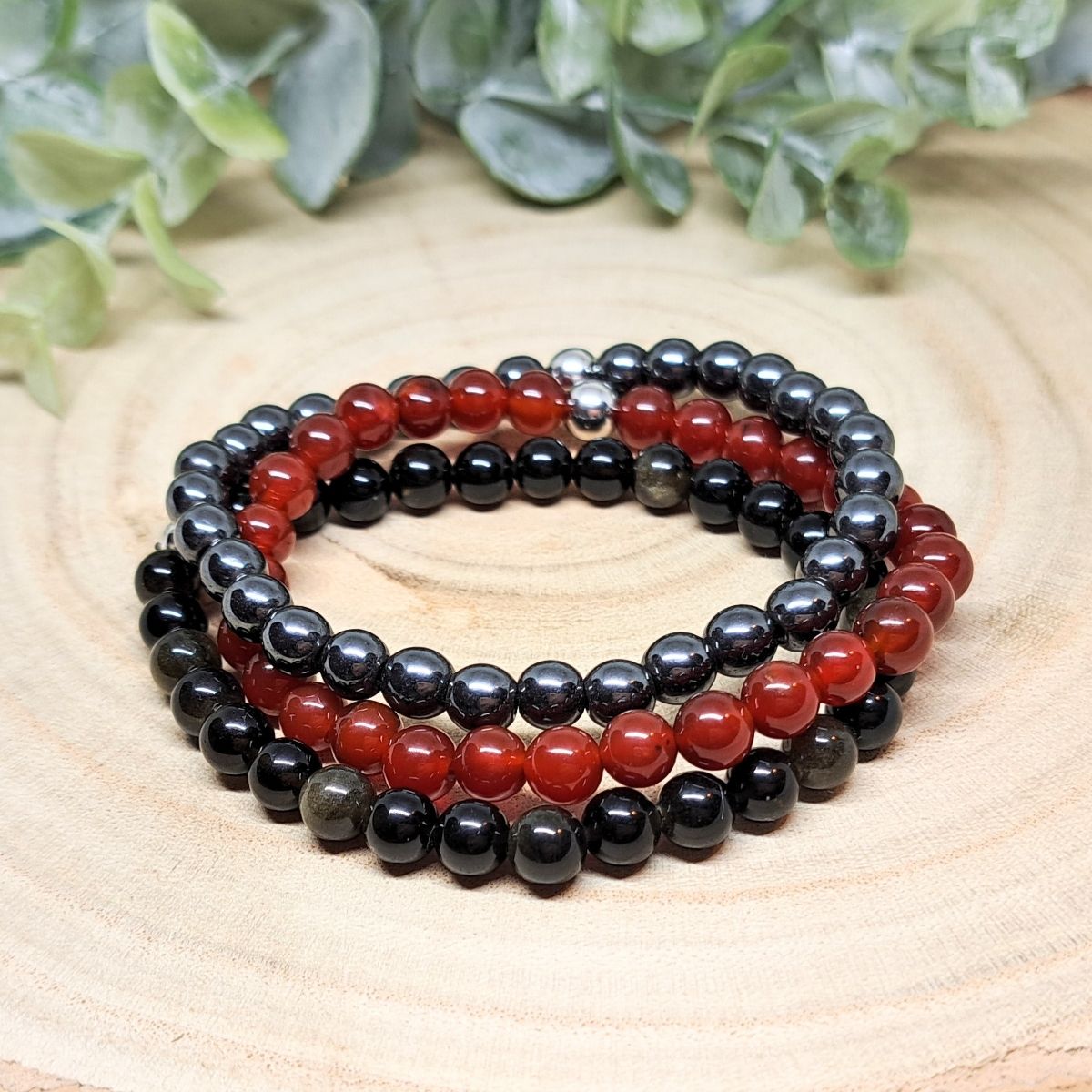 Red and black crystal bracelets front look.