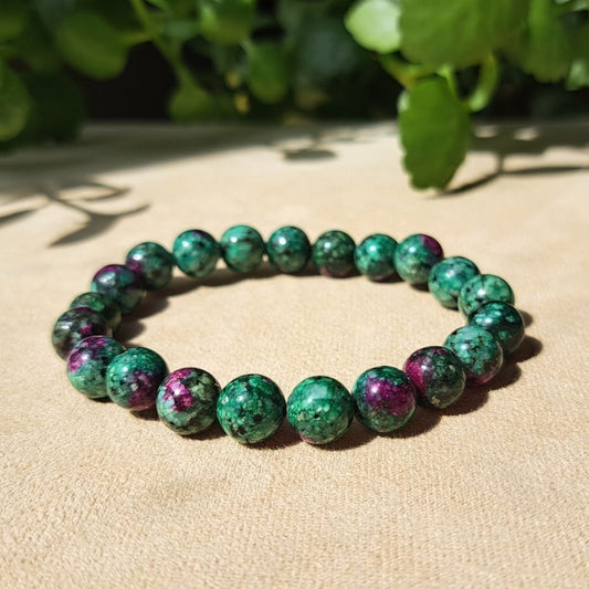 Ruby Zoisite bracelet frontal view.