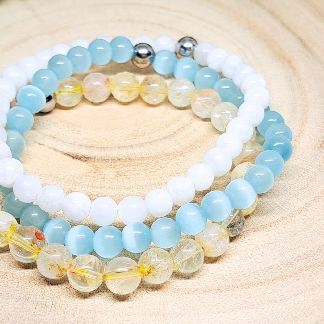 Citrine and Moonstone bracelets close look.