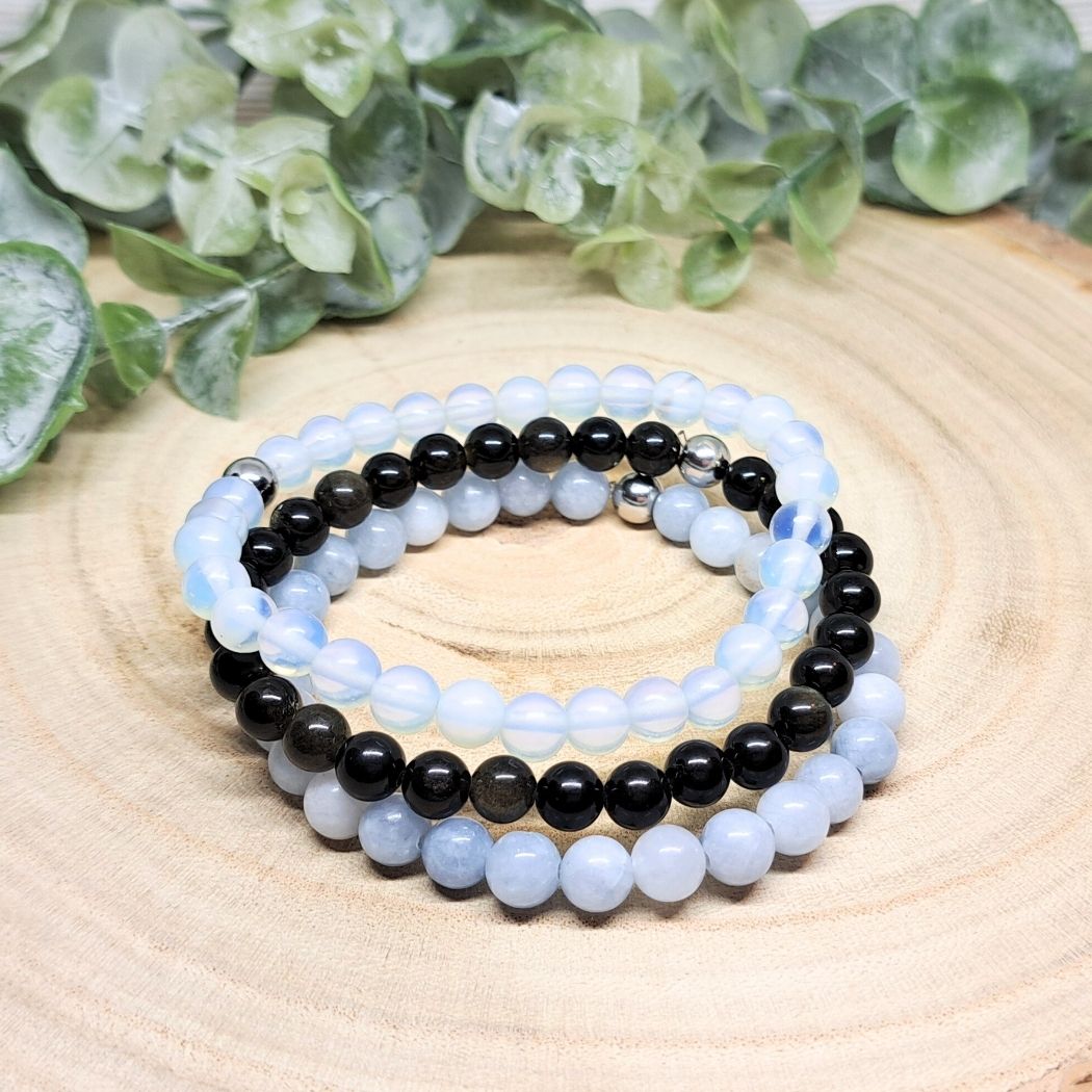 Black and blue crystal bead bracelets.