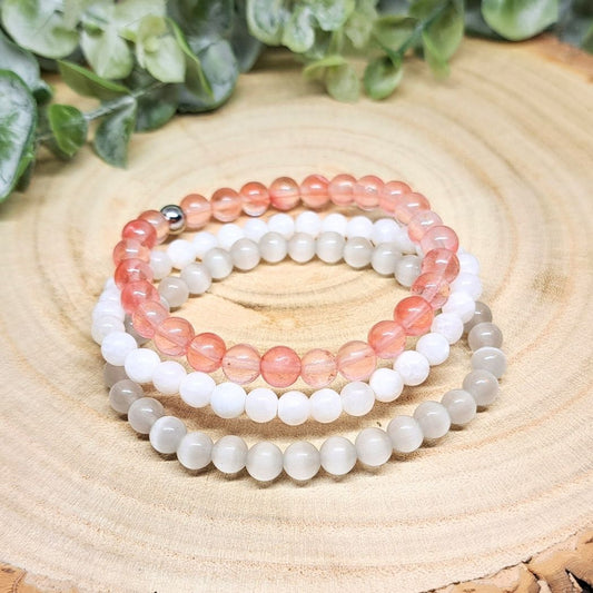 White and pink crystal bracelets frontal look.